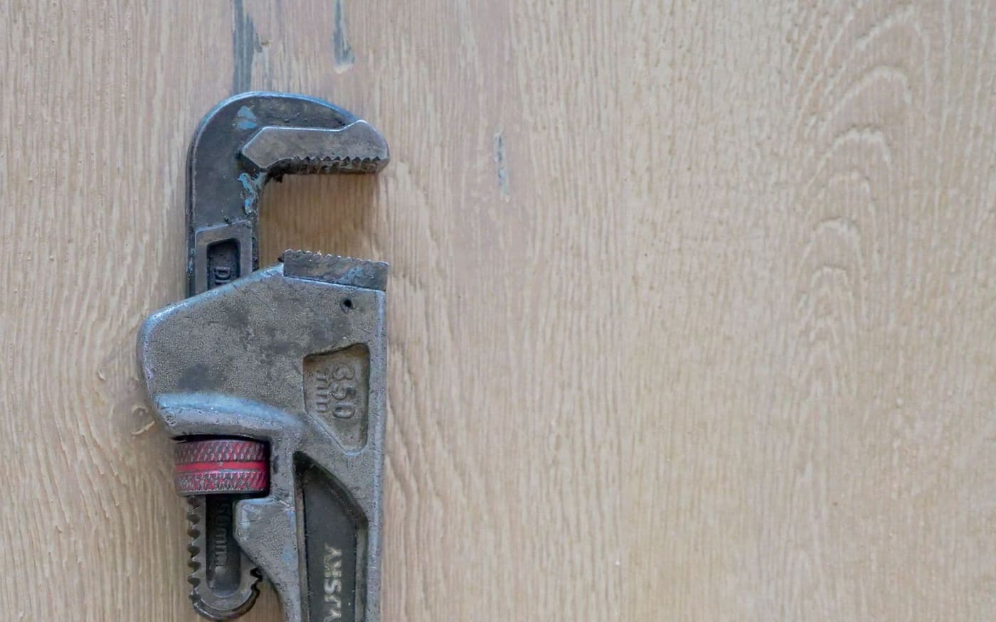 Heavy pipe wrench, the tool used to make and break the threaded connections on major plumbing work